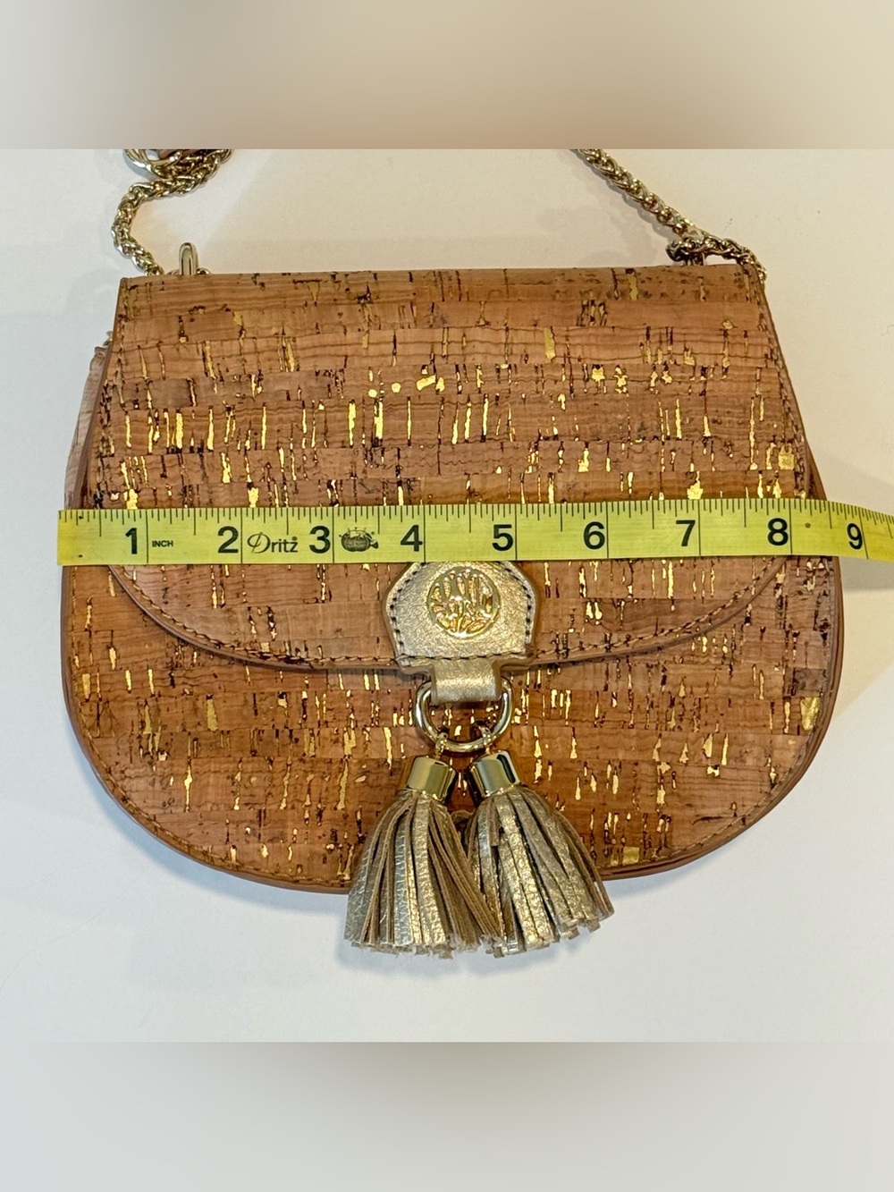 Lilly Pulitzer Sirena Cork Gold Metallic Crossbody Bag Chain Strap & Tassel - Picture 12 of 13